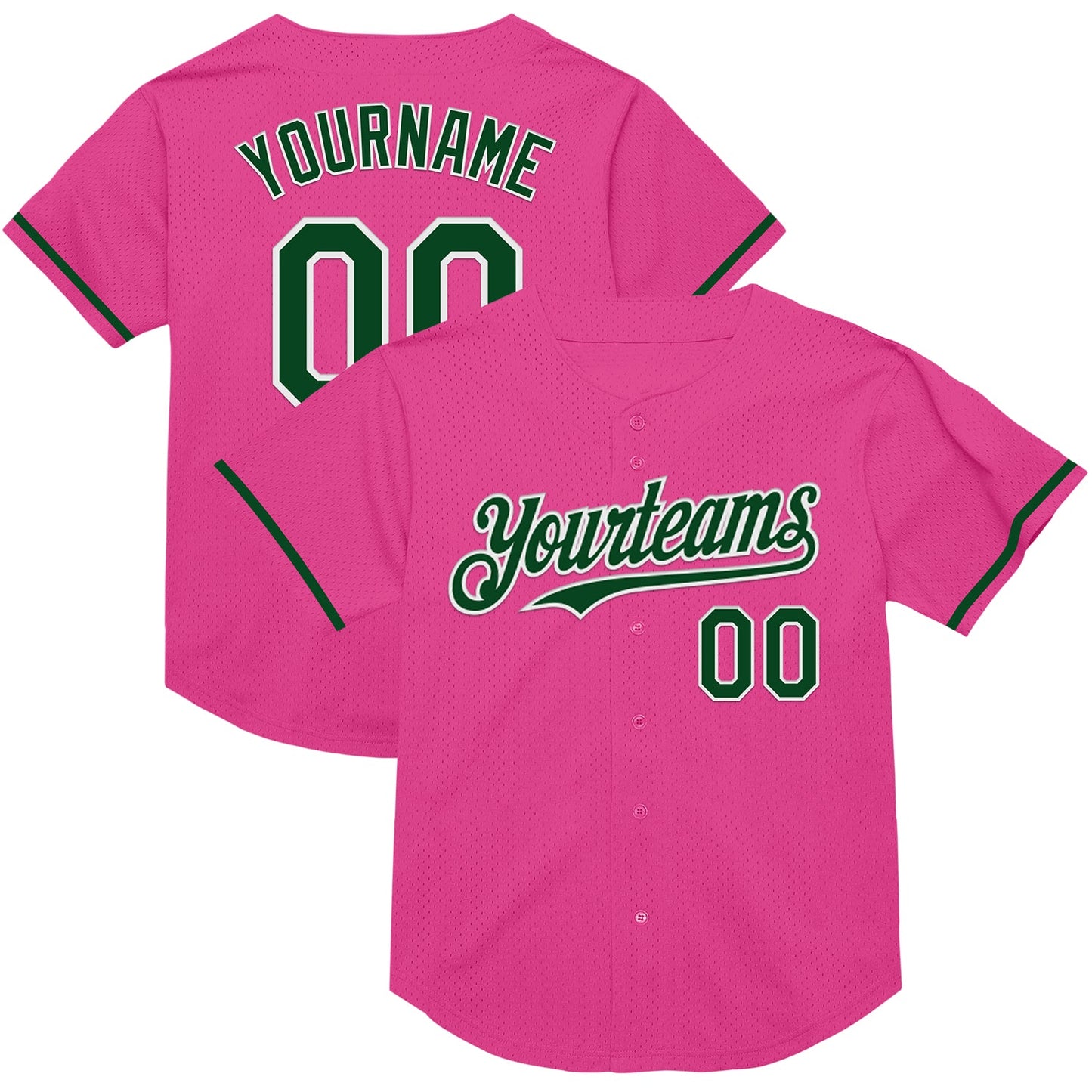 Custom Pink Green-White Mesh Authentic Throwback Baseball Jersey - Main View