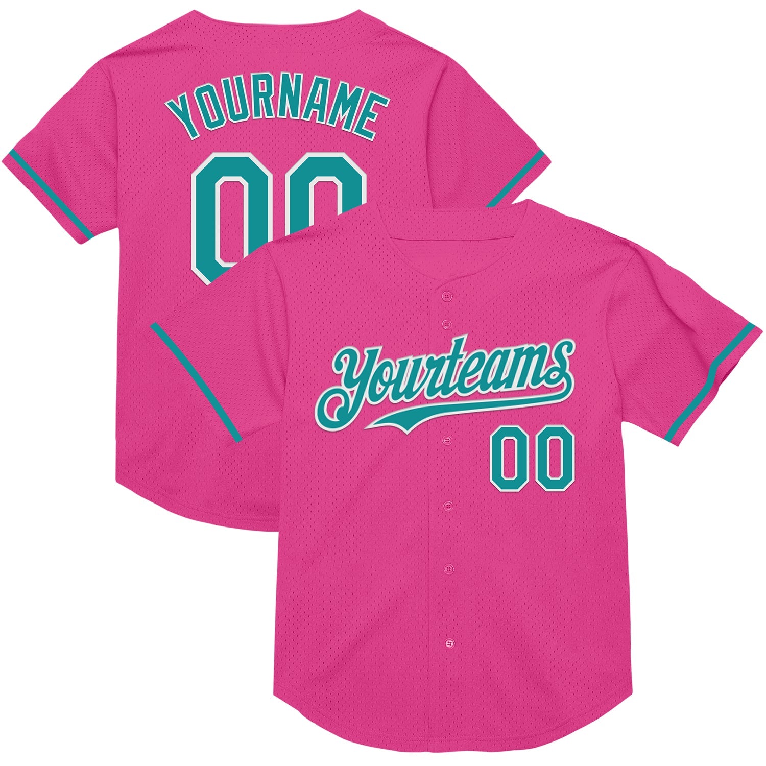 Custom Pink Teal-White Mesh Authentic Throwback Baseball Jersey - Main View