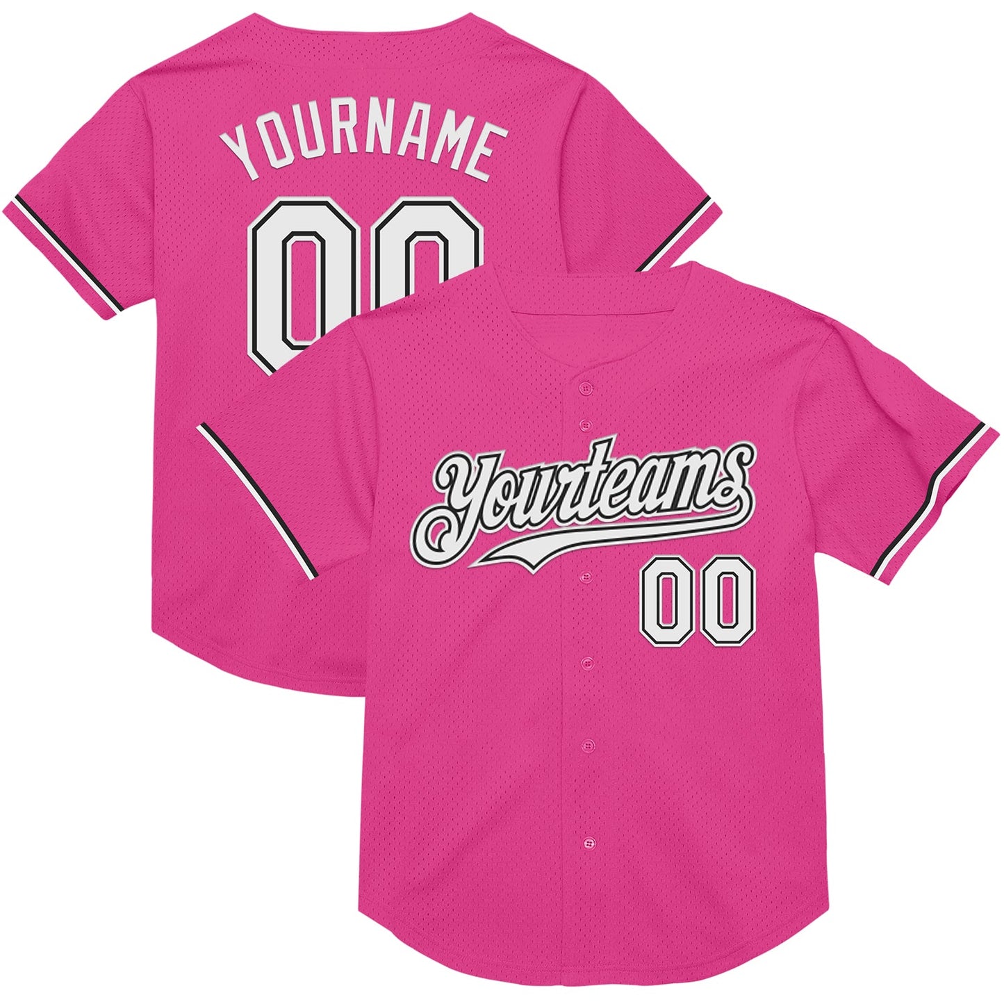 Custom Pink White-Black Mesh Authentic Throwback Baseball Jersey - Main View