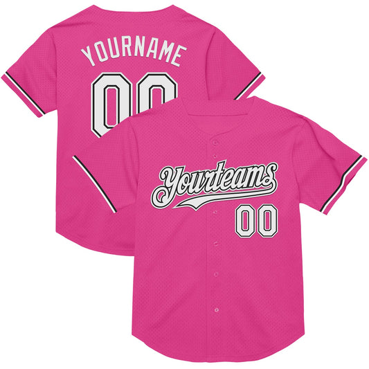Custom Pink White-Black Mesh Authentic Throwback Baseball Jersey - Main View