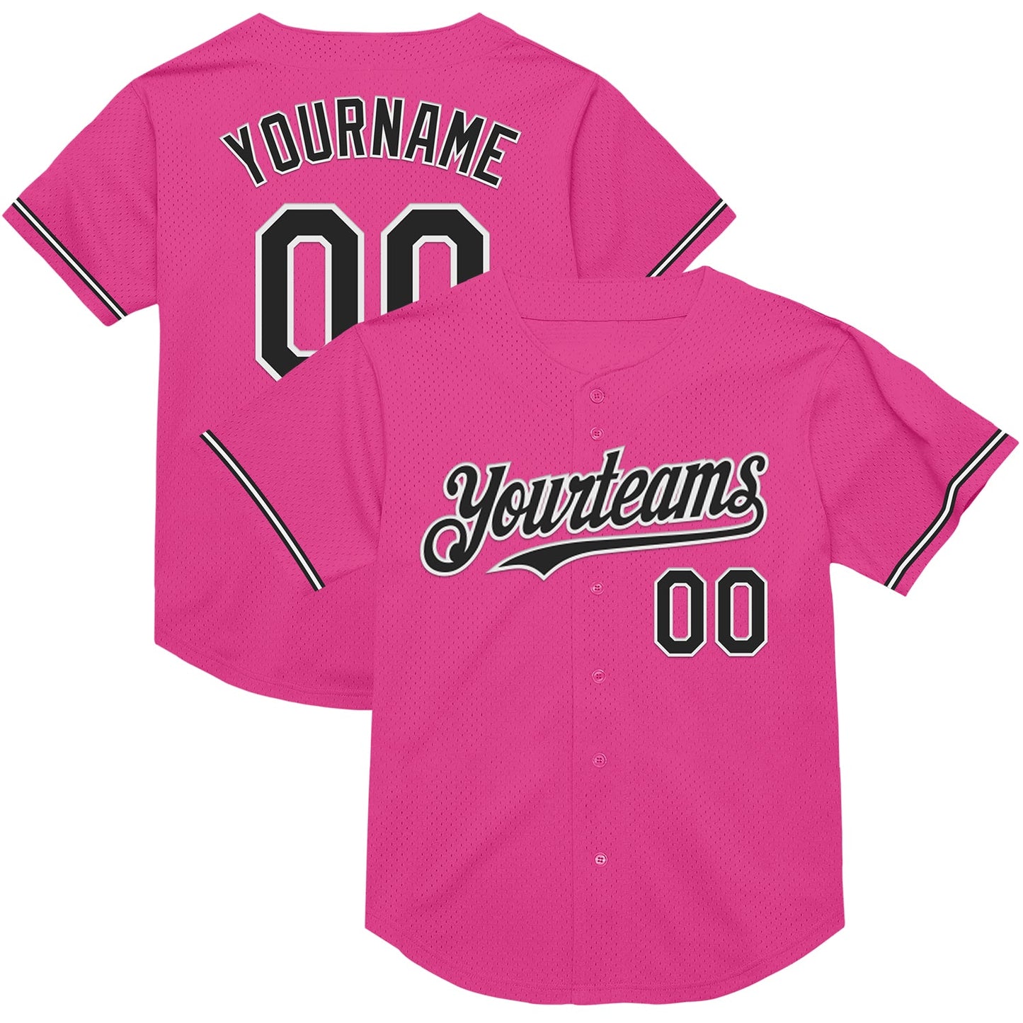 Custom Pink Black-White Mesh Authentic Throwback Baseball Jersey - Main View