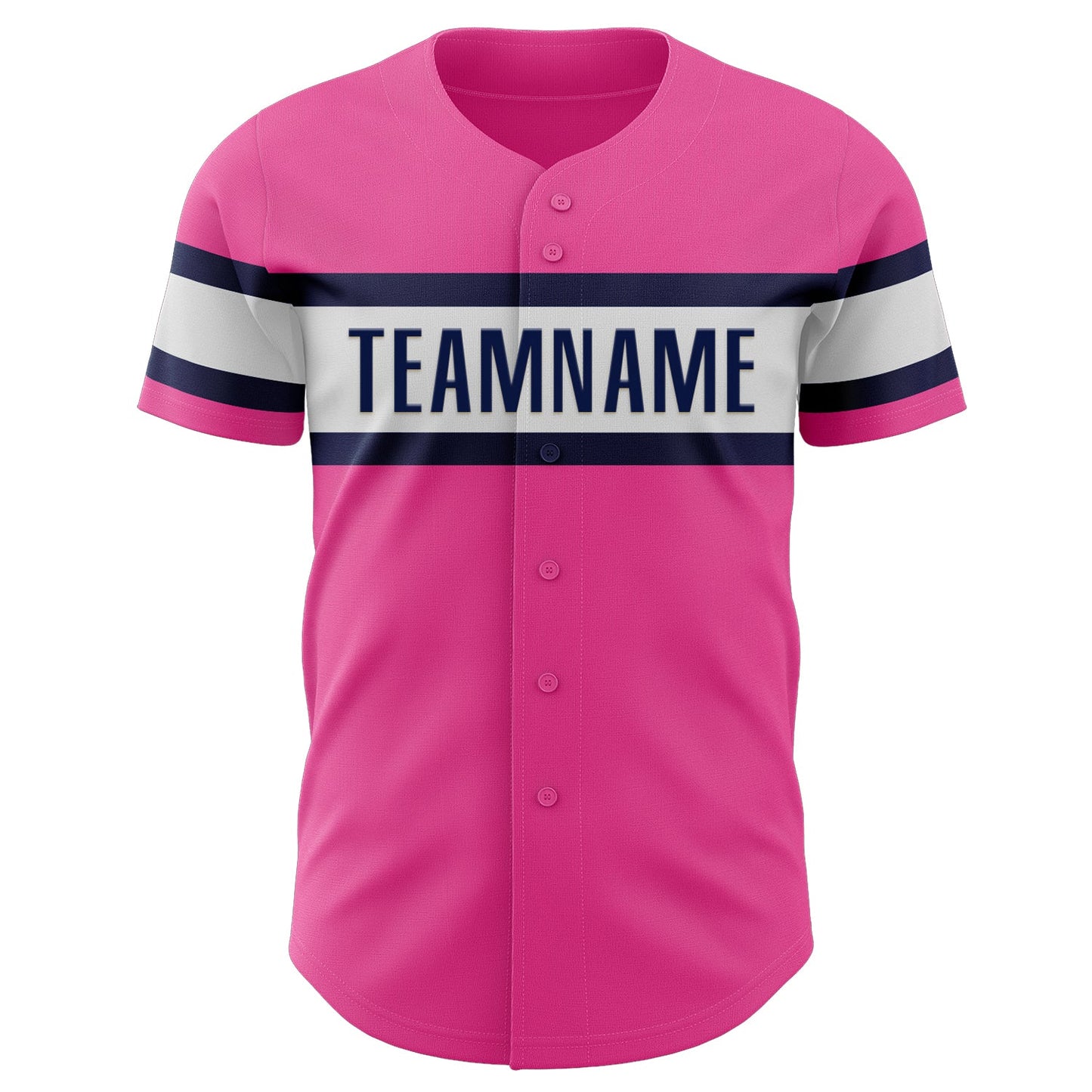 Custom Pink White-Navy Authentic Baseball Jersey view 2