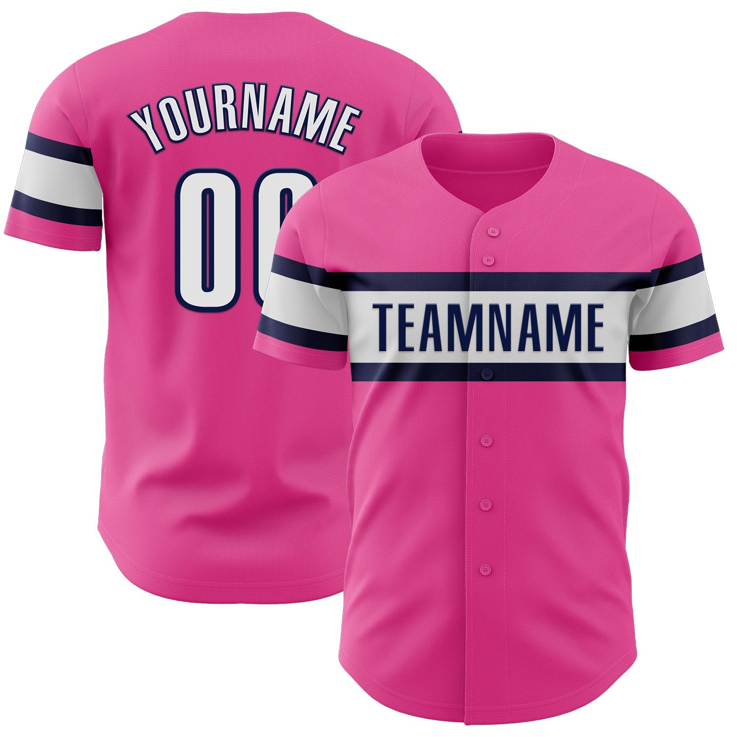 Custom Pink White-Navy Authentic Baseball Jersey - Main View