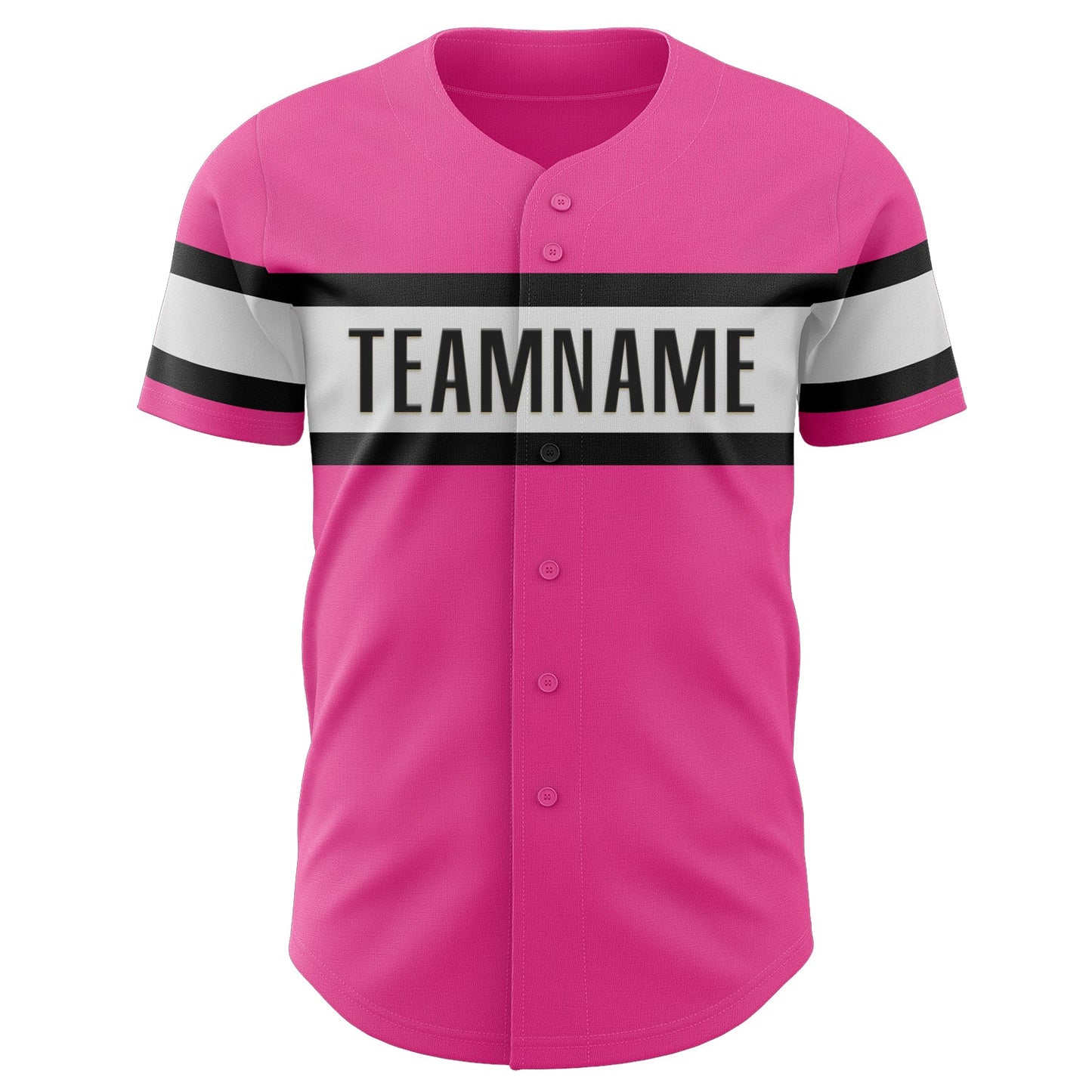 Custom Pink White-Black Authentic Baseball Jersey view 2