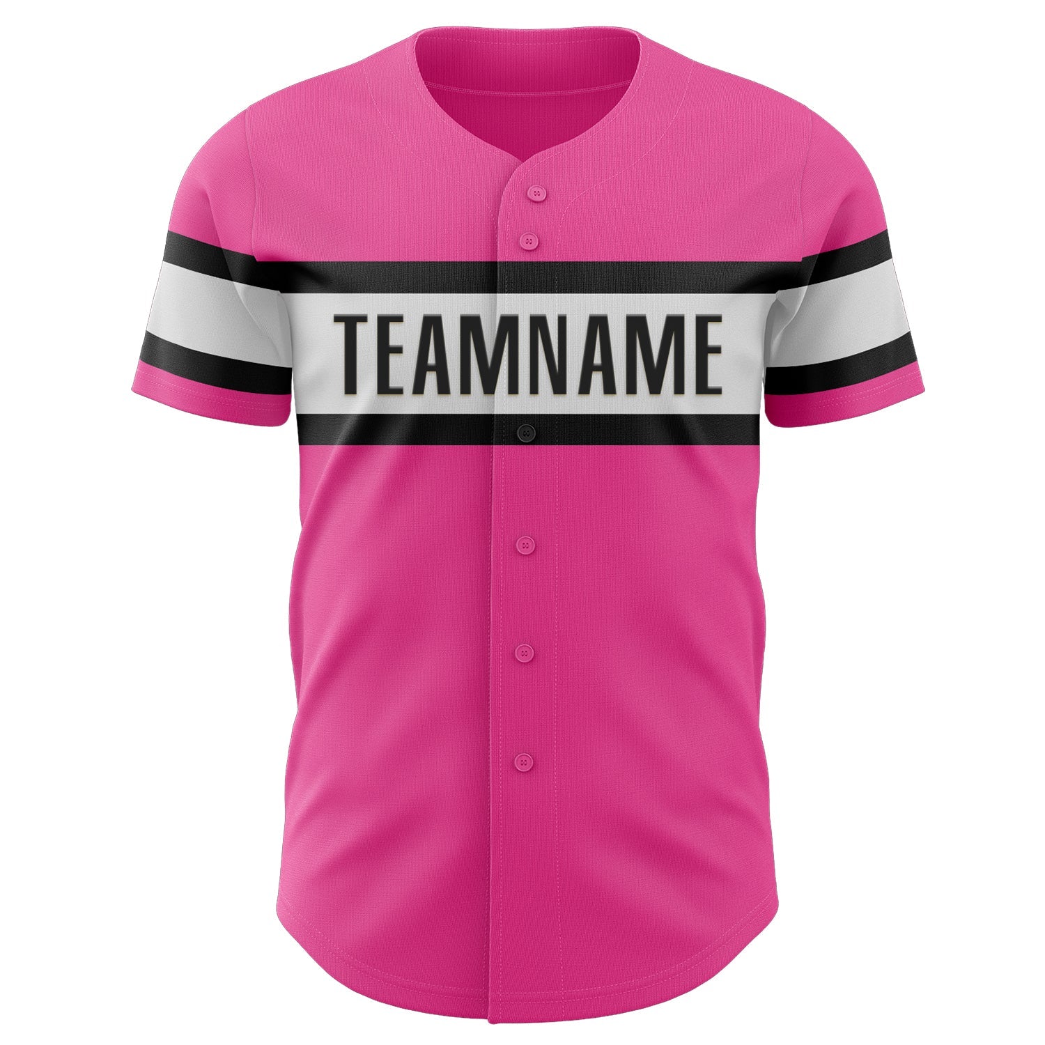 Custom Pink White-Black Authentic Baseball Jersey view 2