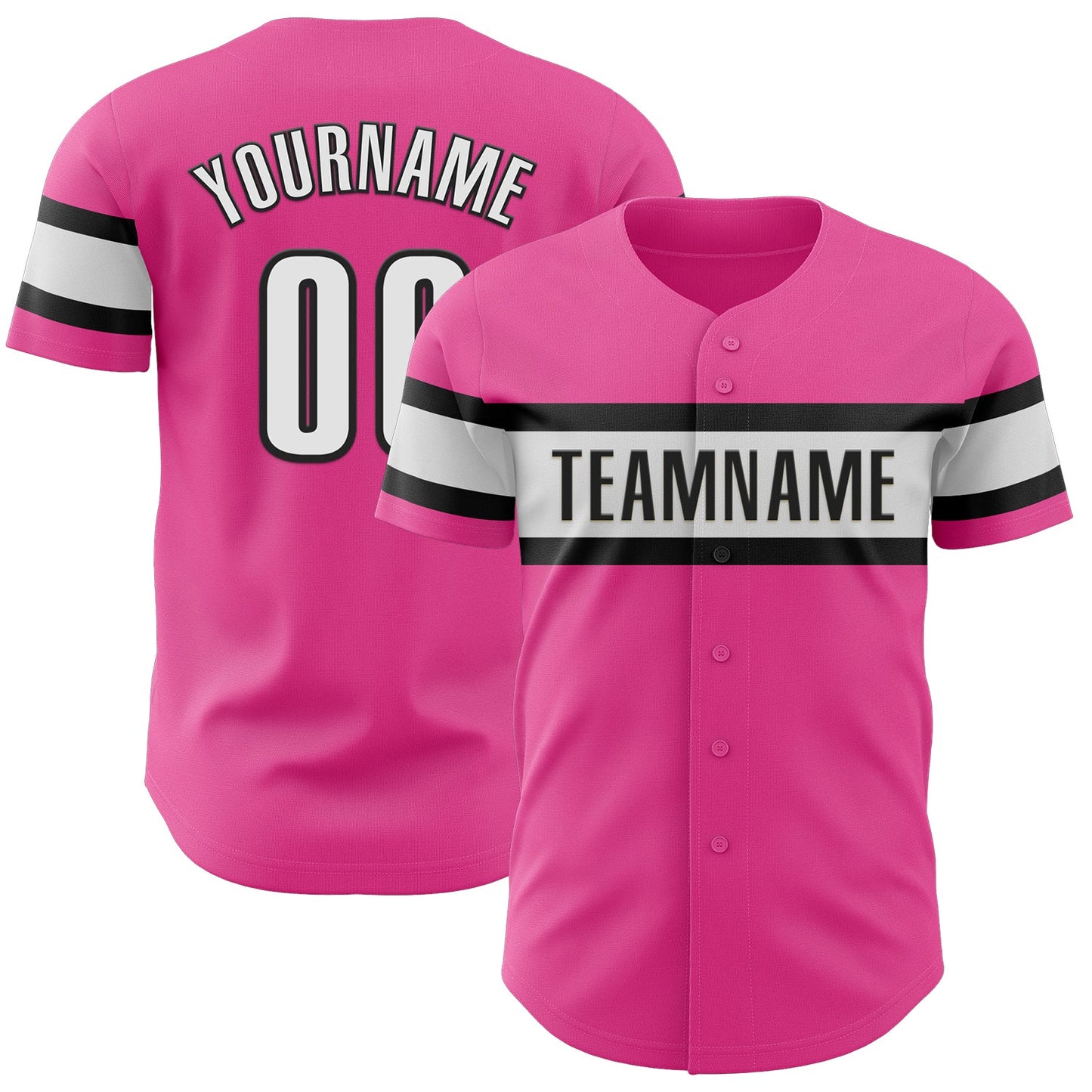 Custom Pink White-Black Authentic Baseball Jersey - Main View