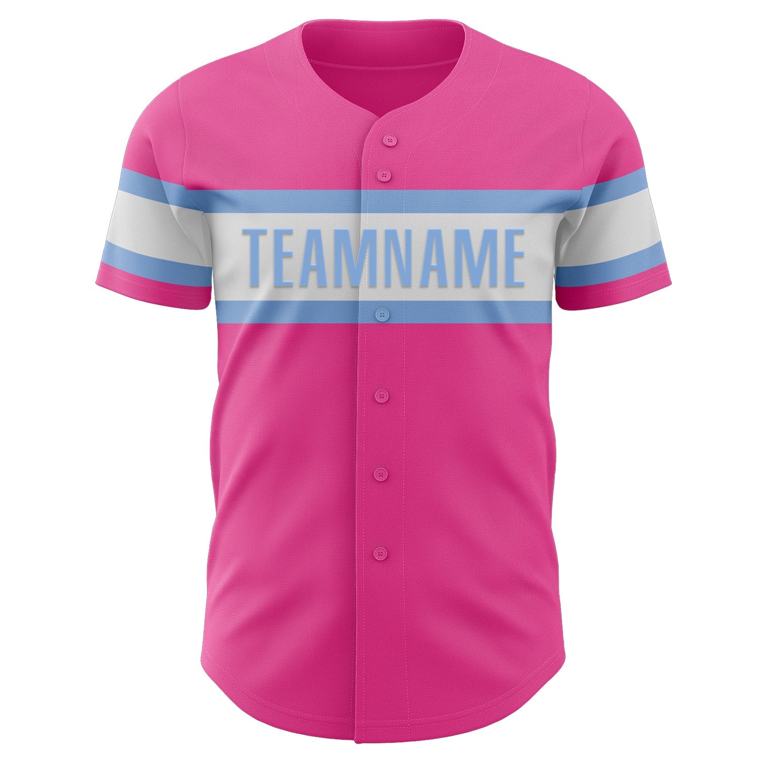 Custom Pink White-Light Blue Authentic Baseball Jersey view 2