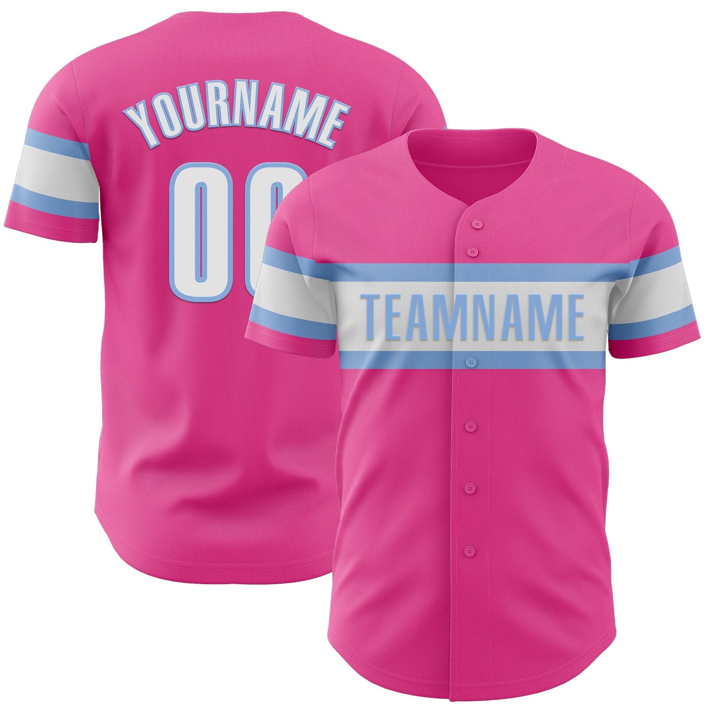 Custom Pink White-Light Blue Authentic Baseball Jersey - Main View