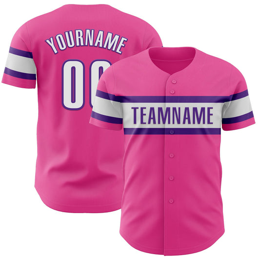 Custom Pink White-Purple Authentic Baseball Jersey - Main View