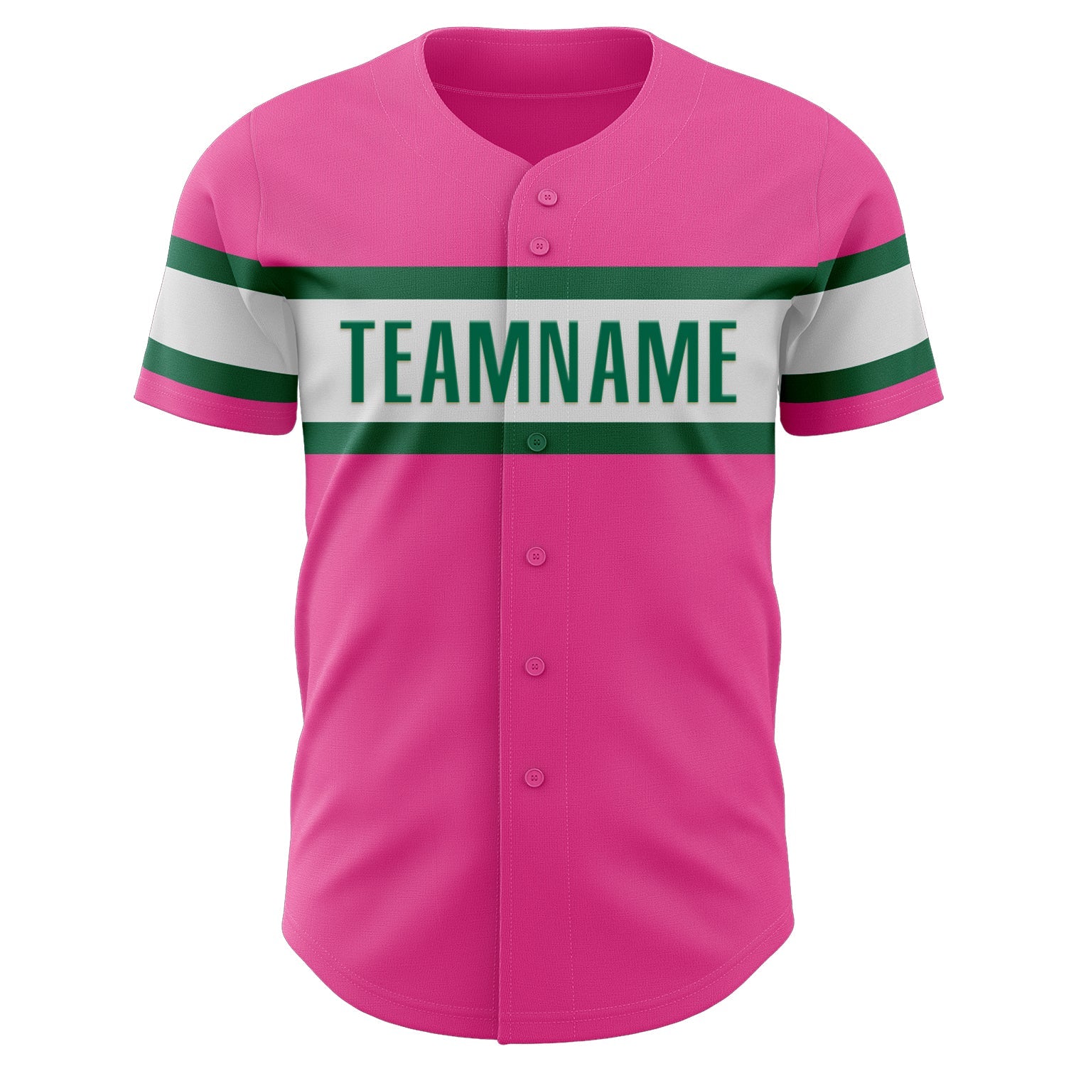 Custom Pink White-Kelly Green Authentic Baseball Jersey view 2