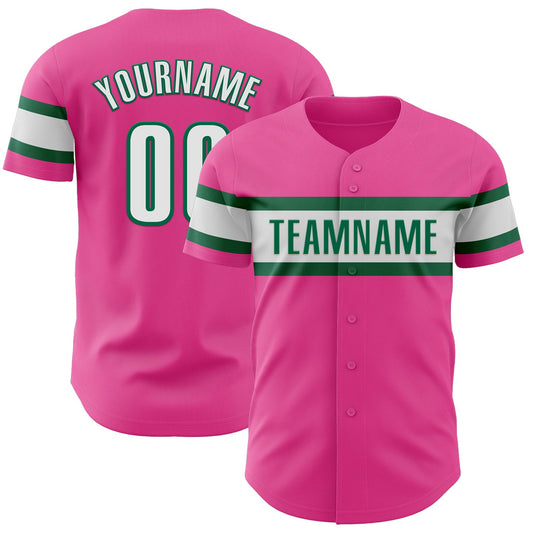 Custom Pink White-Kelly Green Authentic Baseball Jersey - Main View