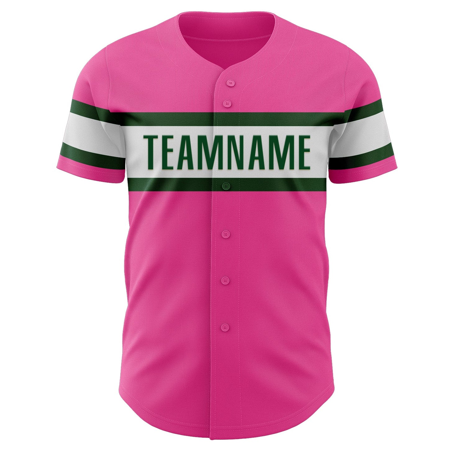 Custom Pink White-Green Authentic Baseball Jersey view 2