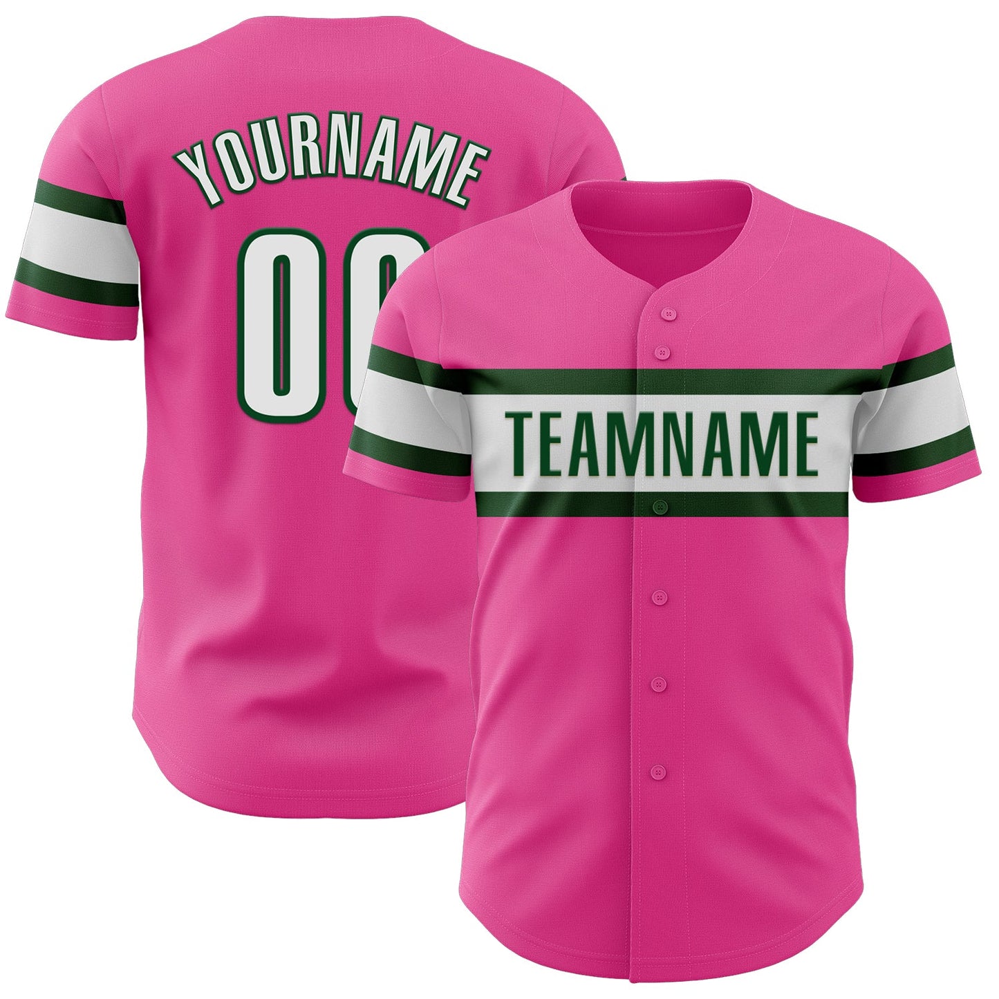 Custom Pink White-Green Authentic Baseball Jersey - Main View