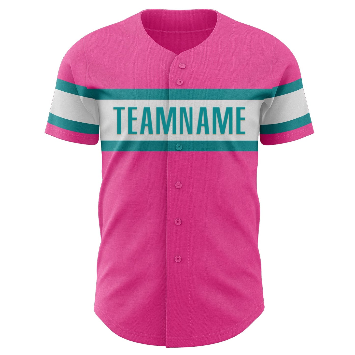 Custom Pink White-Teal Authentic Baseball Jersey view 2