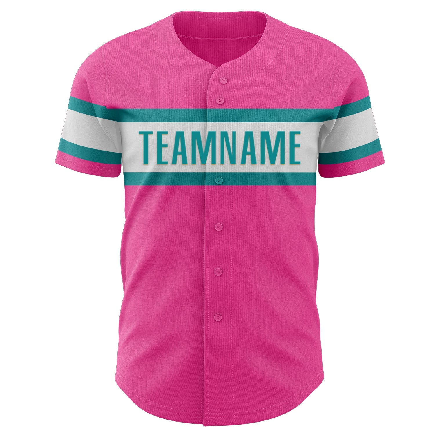 Custom Pink White-Teal Authentic Baseball Jersey view 2