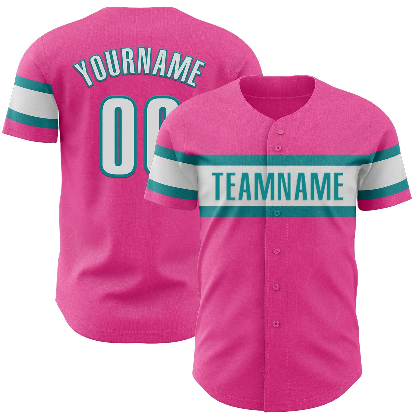 Custom Pink White-Teal Authentic Baseball Jersey - Main View