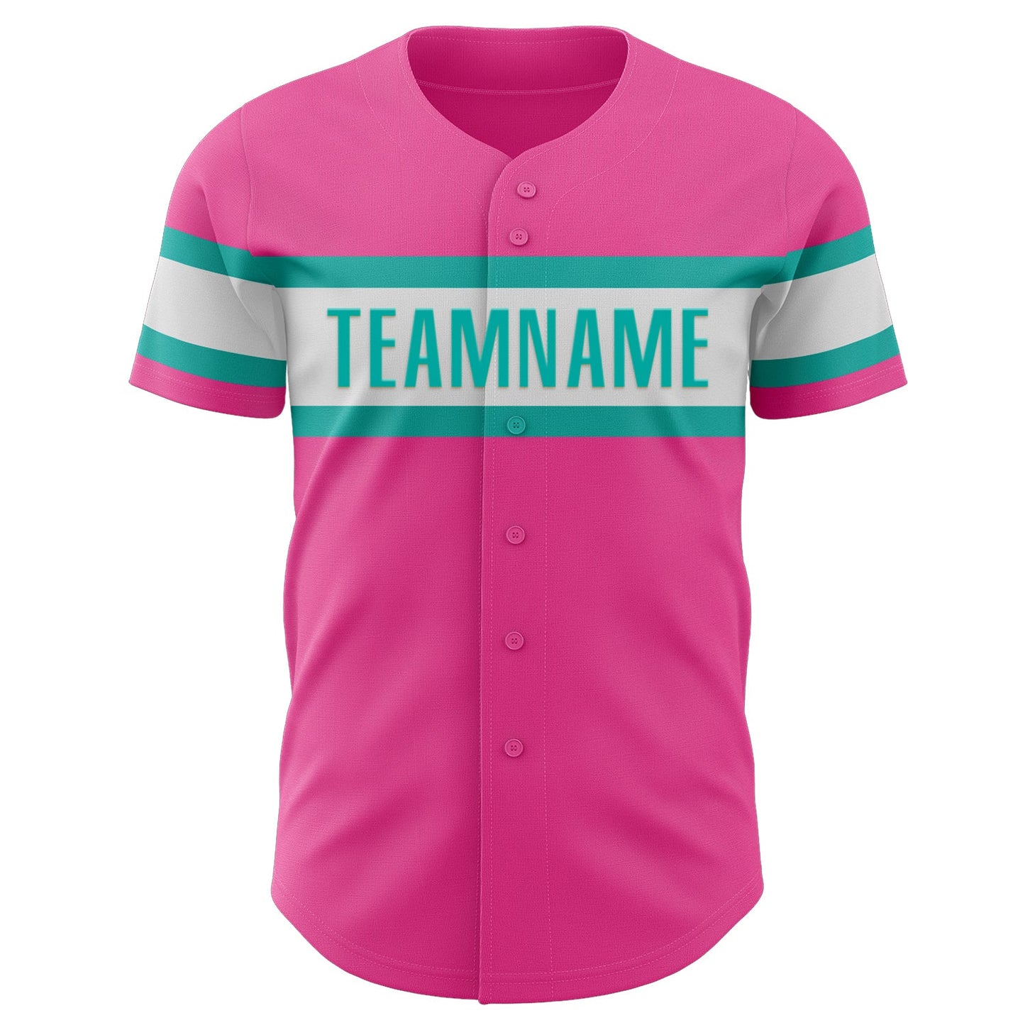 Custom Pink White-Aqua Authentic Baseball Jersey view 2
