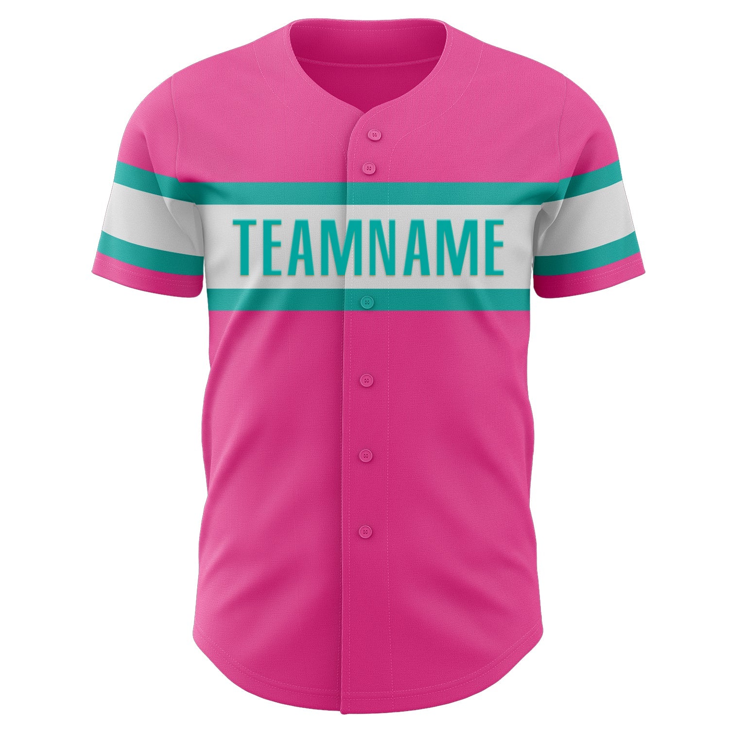 Custom Pink White-Aqua Authentic Baseball Jersey view 2