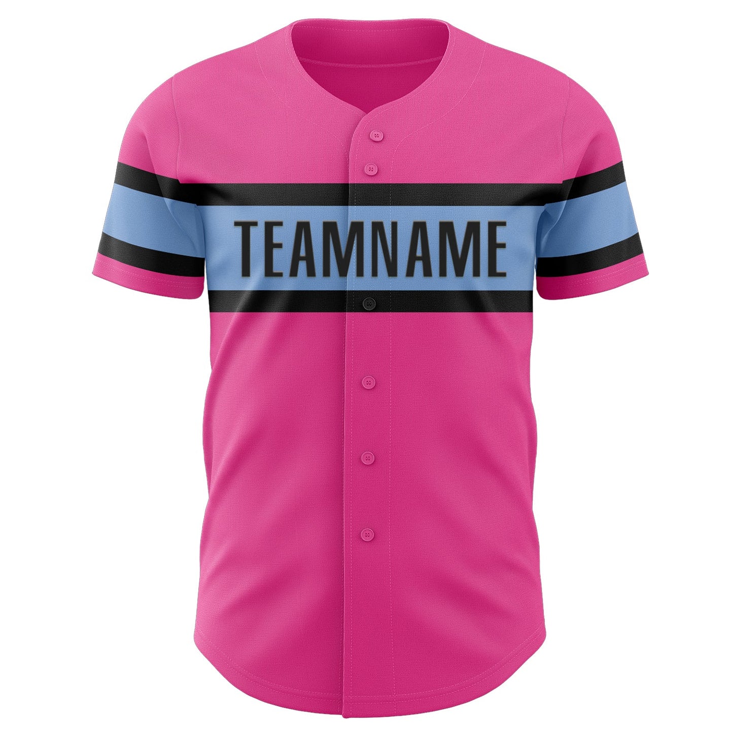 Custom Pink Light Blue-Black Authentic Baseball Jersey view 2