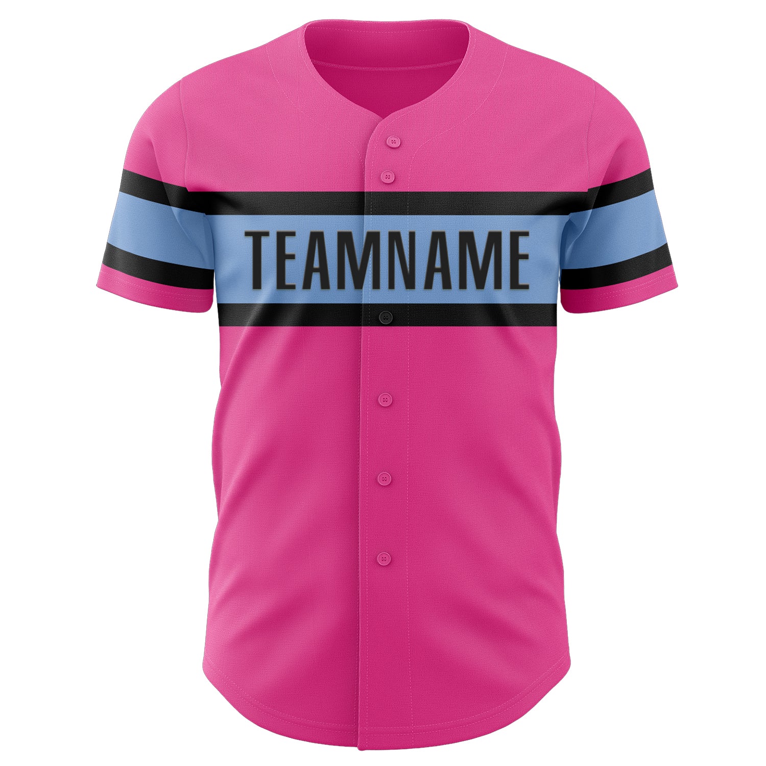 Custom Pink Light Blue-Black Authentic Baseball Jersey view 2