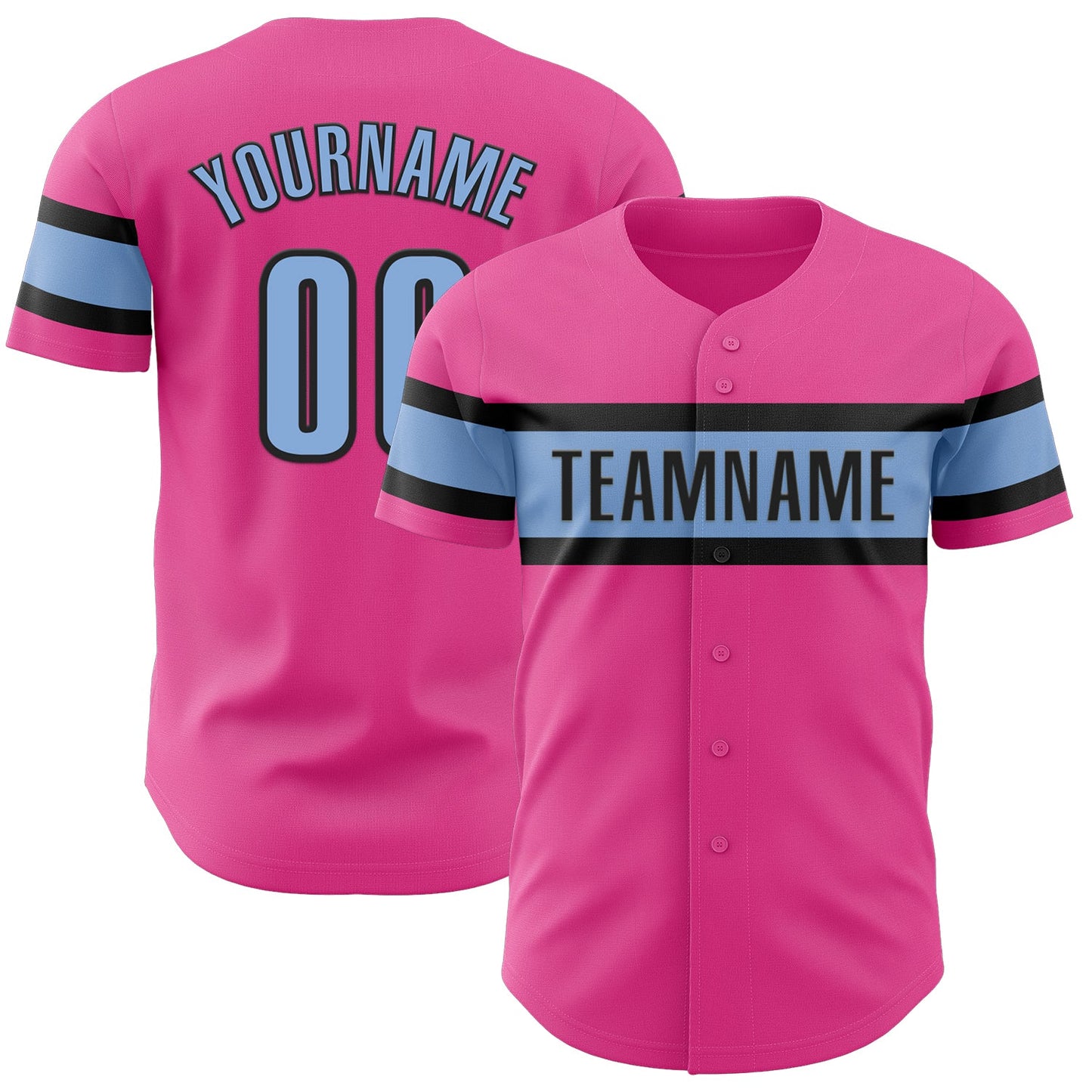 Custom Pink Light Blue-Black Authentic Baseball Jersey - Main View