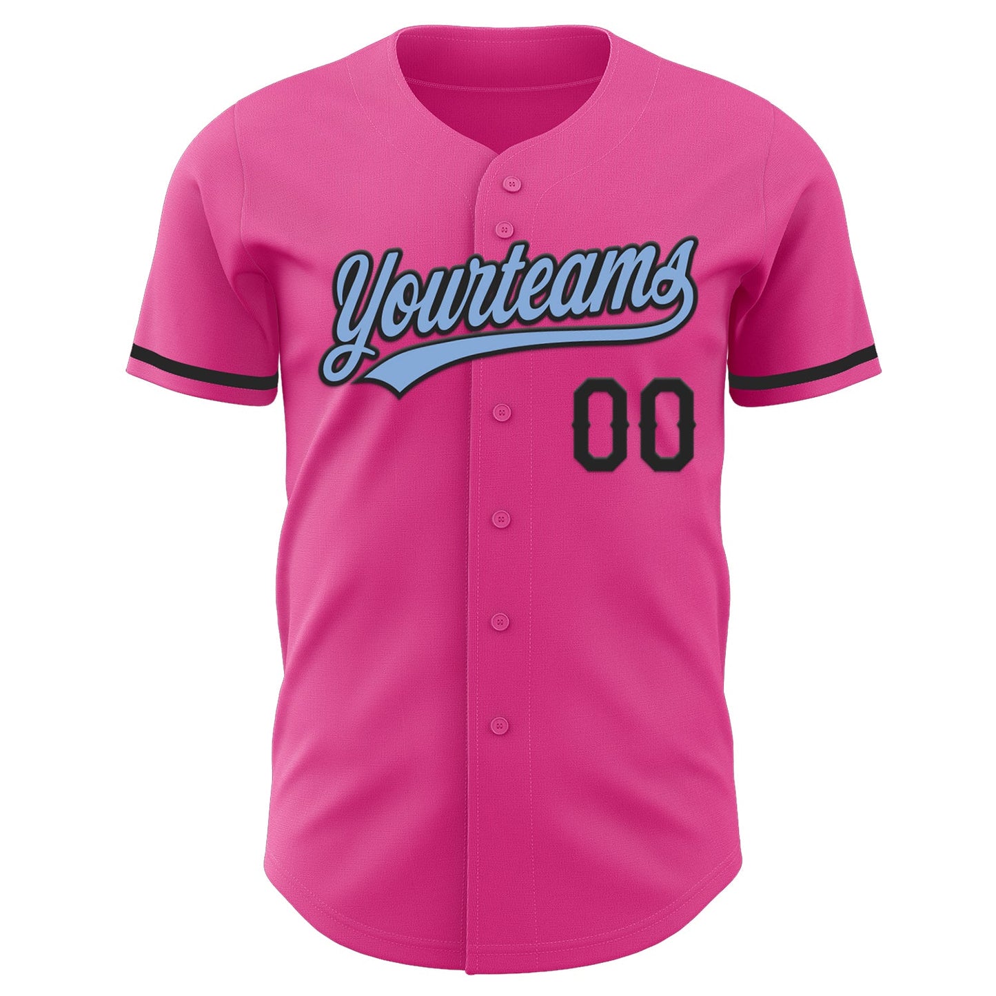Custom Pink Light Blue-Black Authentic Baseball Jersey view 2