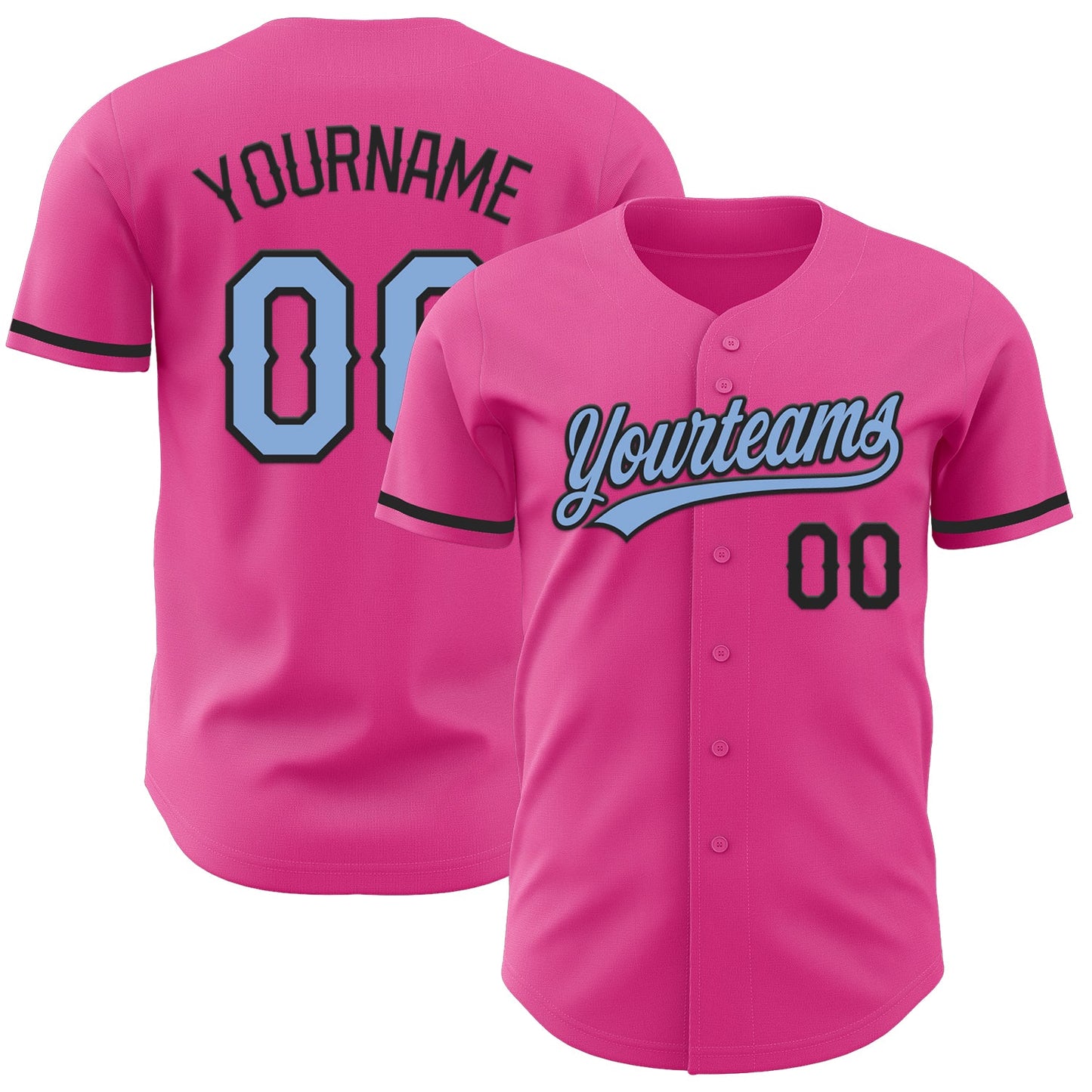 Custom Pink Light Blue-Black Authentic Baseball Jersey - Main View