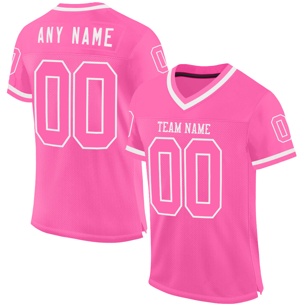Custom Pink White Mesh Authentic Throwback Football Jersey - Main View