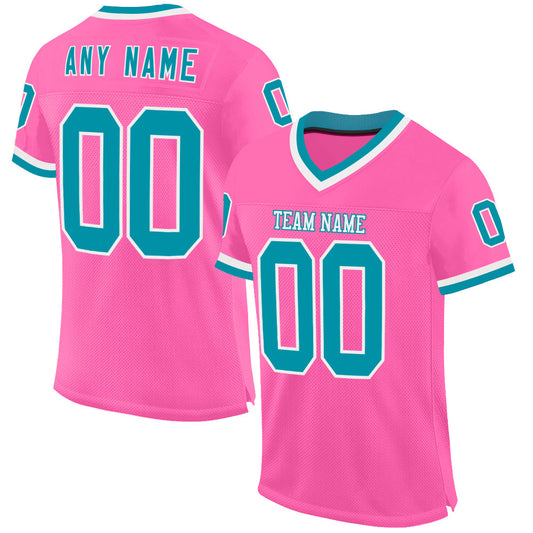 Custom Pink Teal-White Mesh Authentic Throwback Football Jersey - Main View