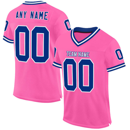 Custom Pink Royal-White Mesh Authentic Throwback Football Jersey - Main View