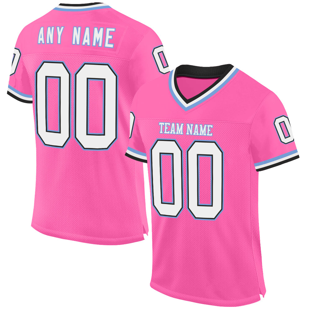 Custom Pink Black-Light Blue Mesh Authentic Throwback Football Jersey - Main View