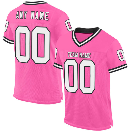 Custom Pink White-Black Mesh Authentic Throwback Football Jersey - Main View
