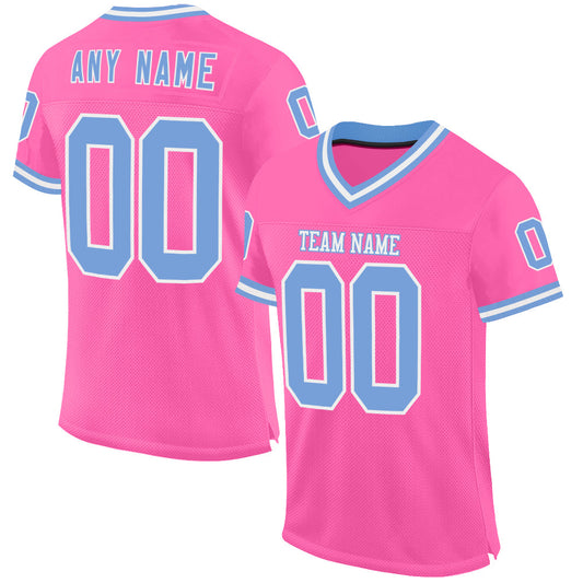 Custom Pink Light Blue-White Mesh Authentic Throwback Football Jersey - Main View