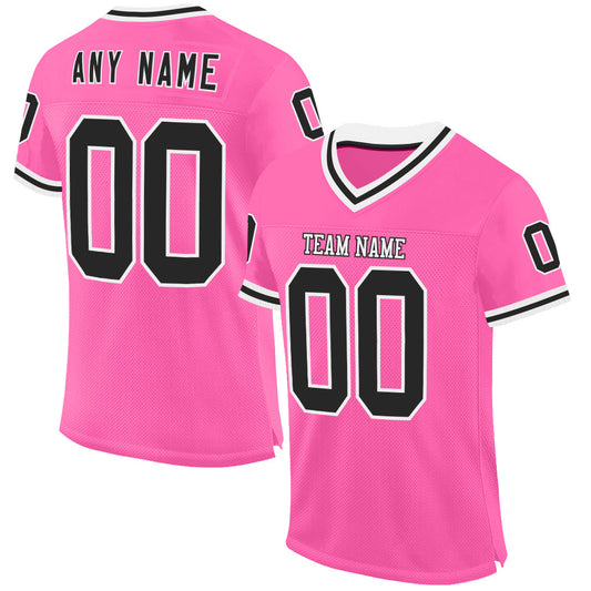 Custom Pink Black-White Mesh Authentic Throwback Football Jersey - Main View