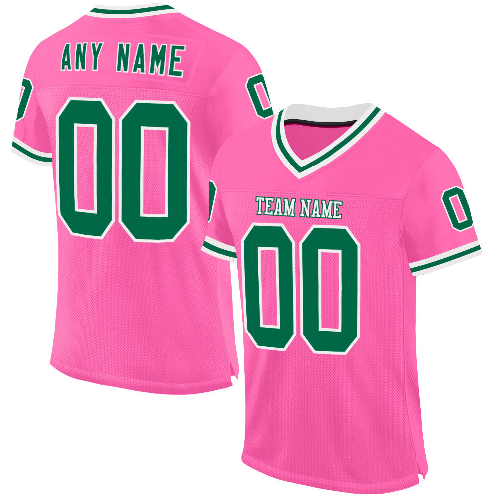 Custom Pink Kelly Green-White Mesh Authentic Throwback Football Jersey - Main View