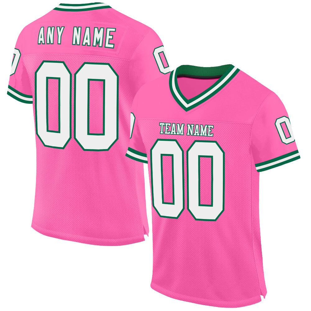 Custom Pink White-Kelly Green Mesh Authentic Throwback Football Jersey - Main View