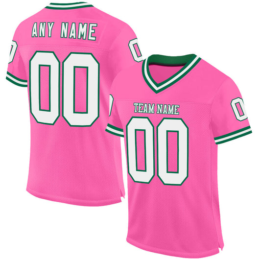 Custom Pink White-Kelly Green Mesh Authentic Throwback Football Jersey - Main View