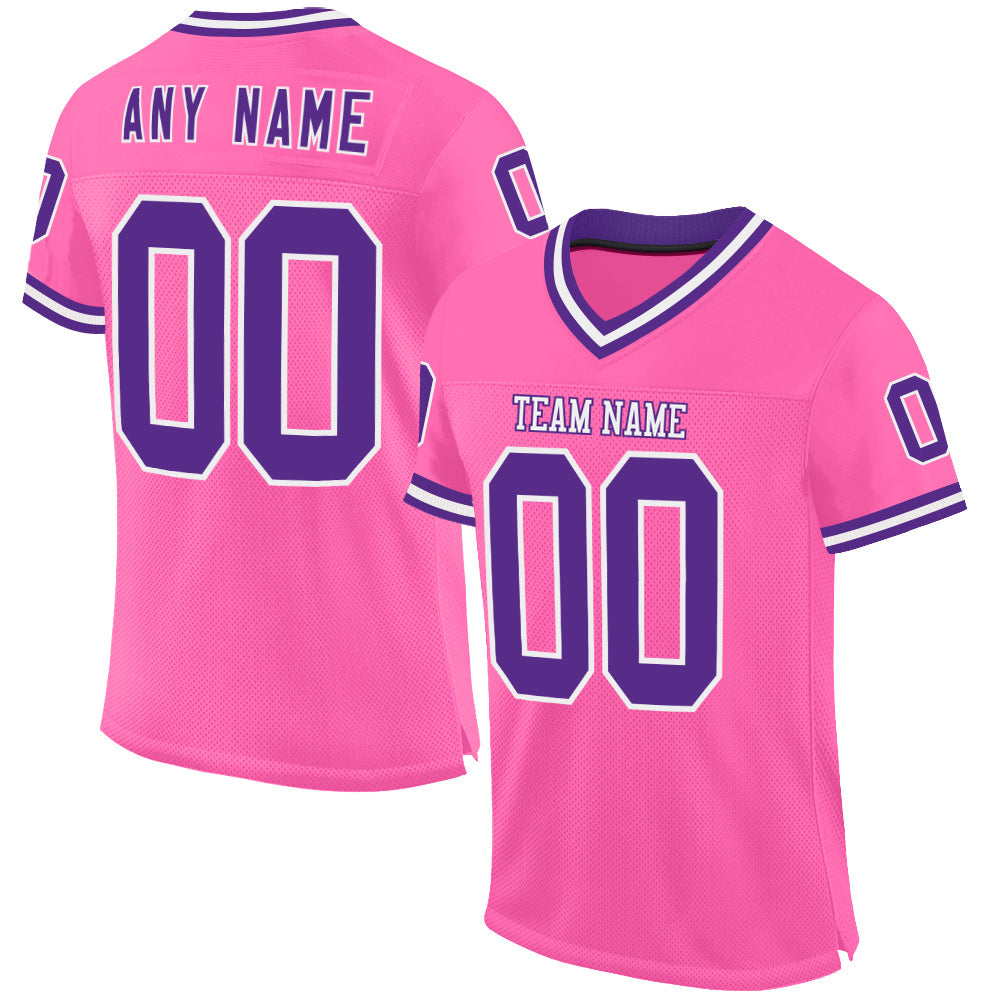 Custom Pink Purple-White Mesh Authentic Throwback Football Jersey - Main View