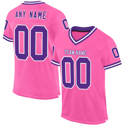 Custom Pink Purple-White Mesh Authentic Throwback Football Jersey - Main View