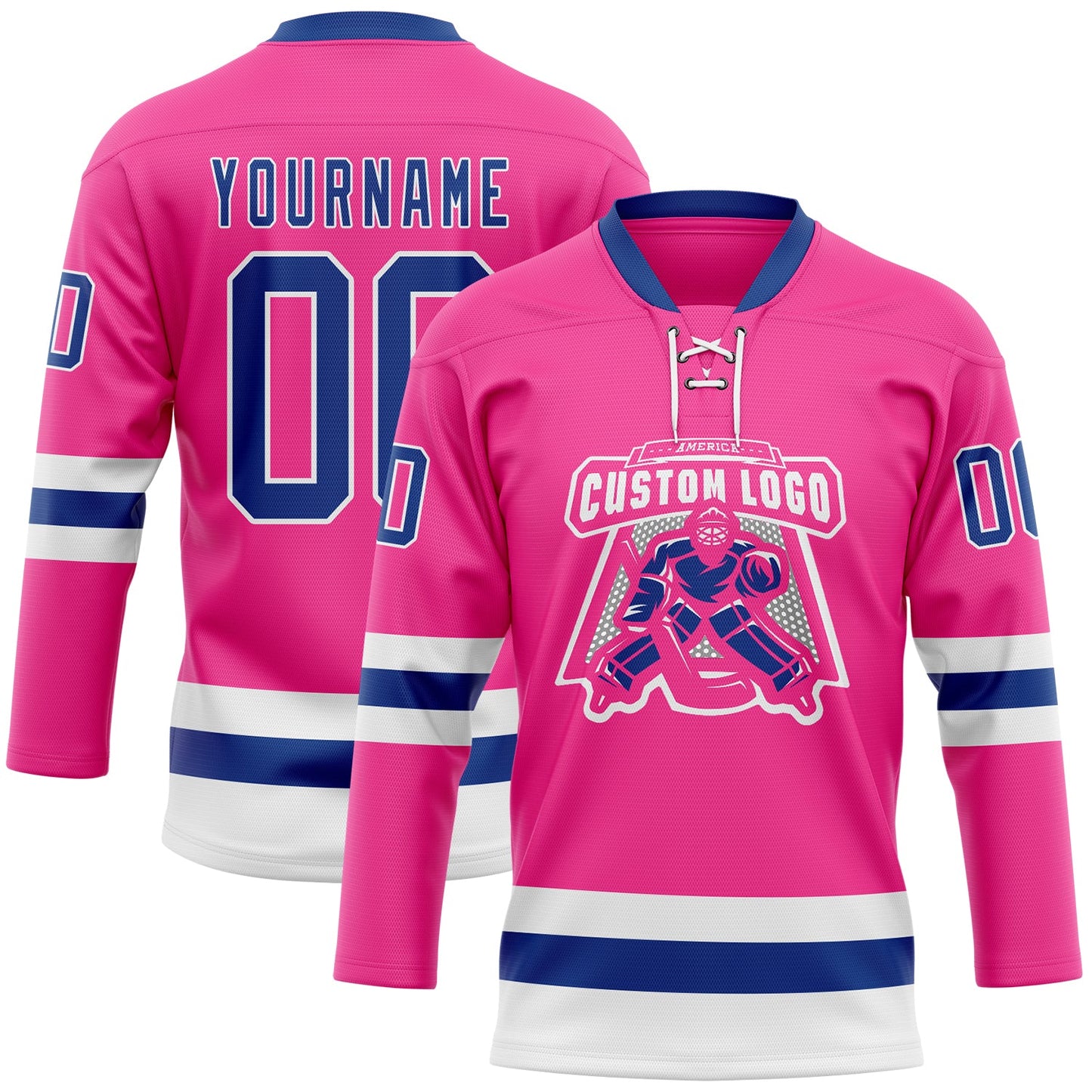 Custom Pink Royal-White Hockey Lace Neck Jersey view 2