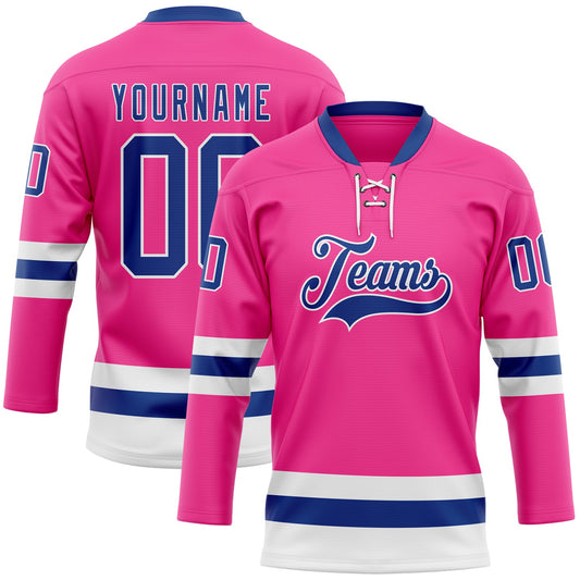 Custom Pink Royal-White Hockey Lace Neck Jersey - Main View