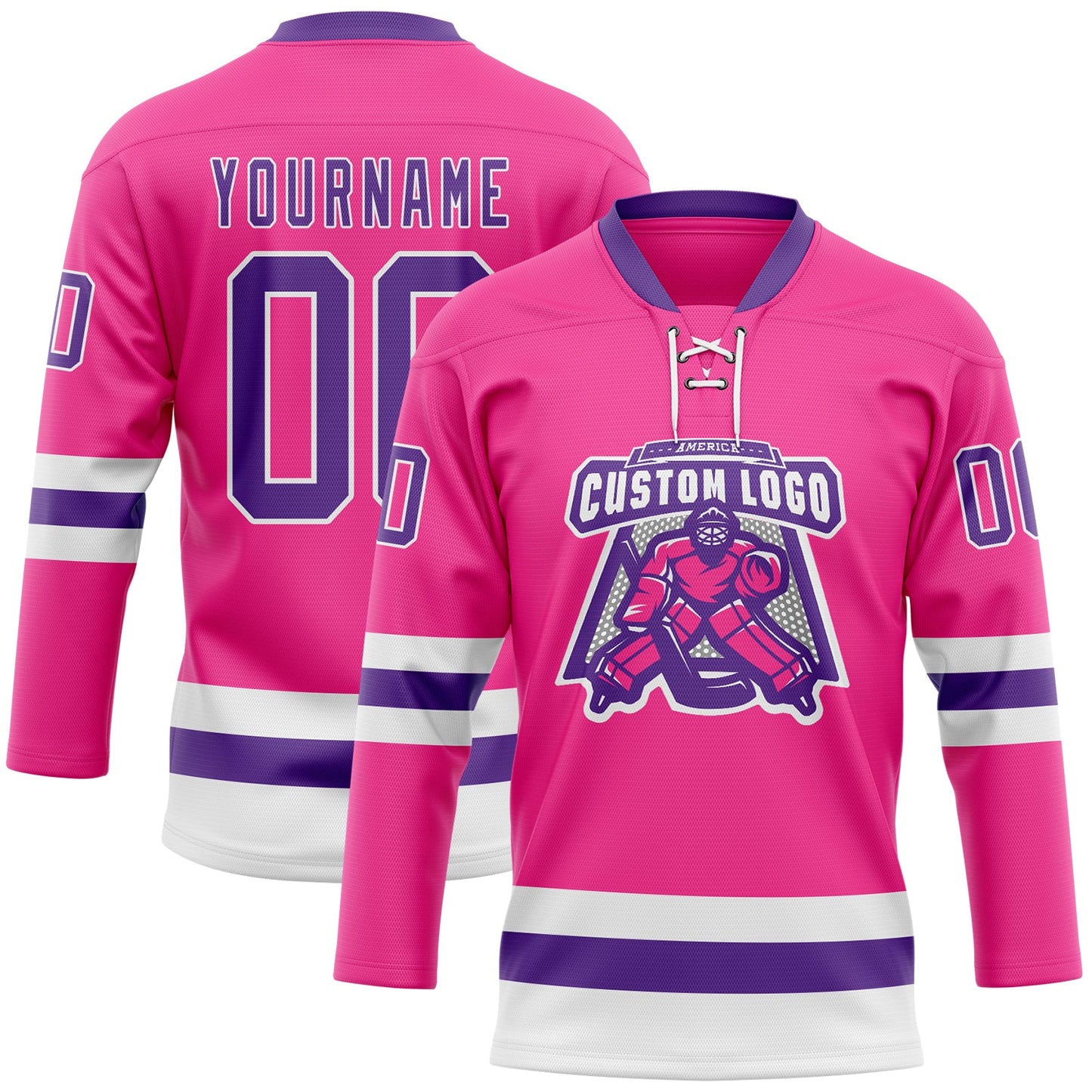 Custom Pink Purple-White Hockey Lace Neck Jersey view 2