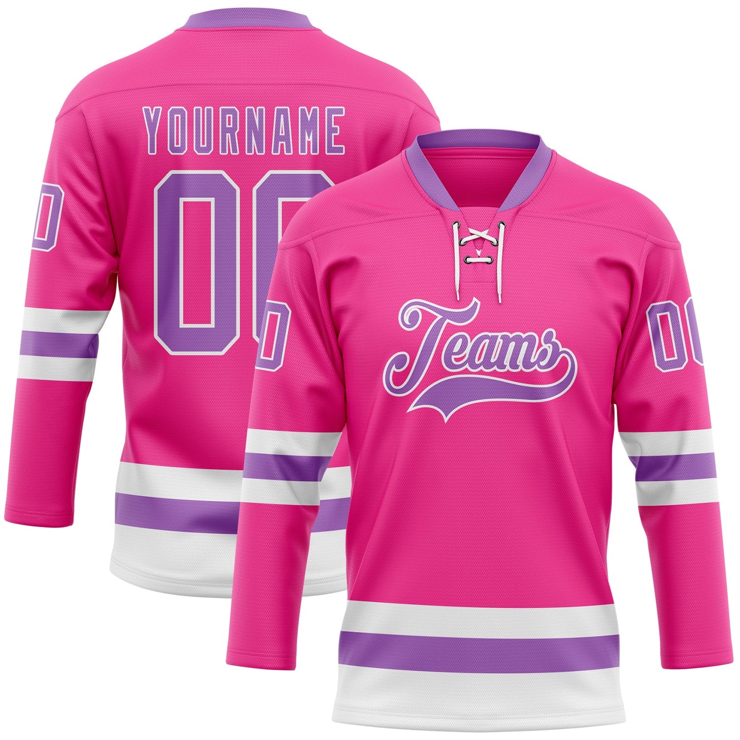 Custom Pink Medium Purple-White Hockey Lace Neck Jersey - Main View