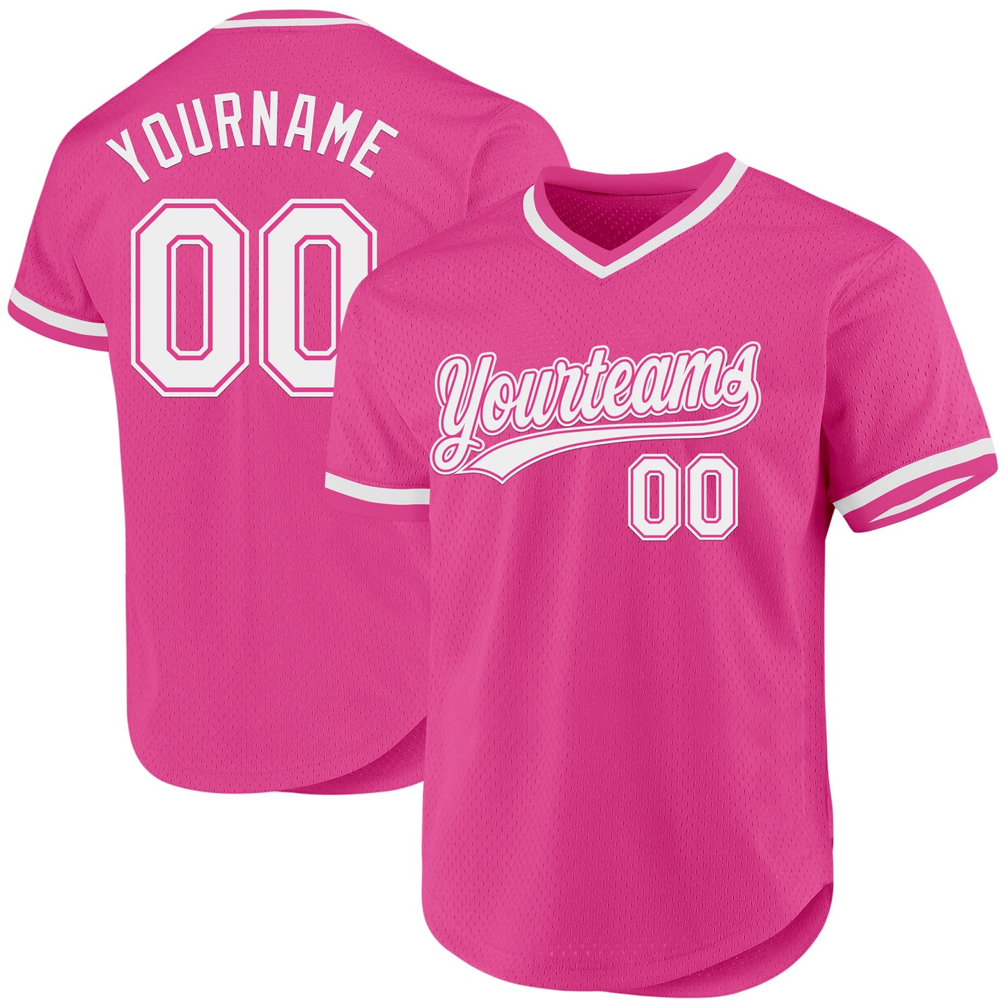 Custom Pink White Authentic Throwback Baseball Jersey - Main View