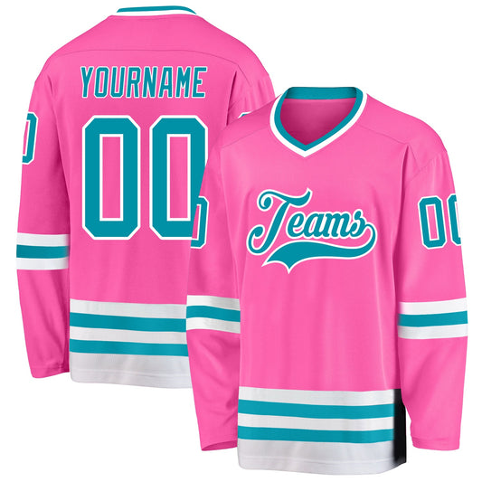 Custom Pink Teal-White Hockey Jersey - Main View