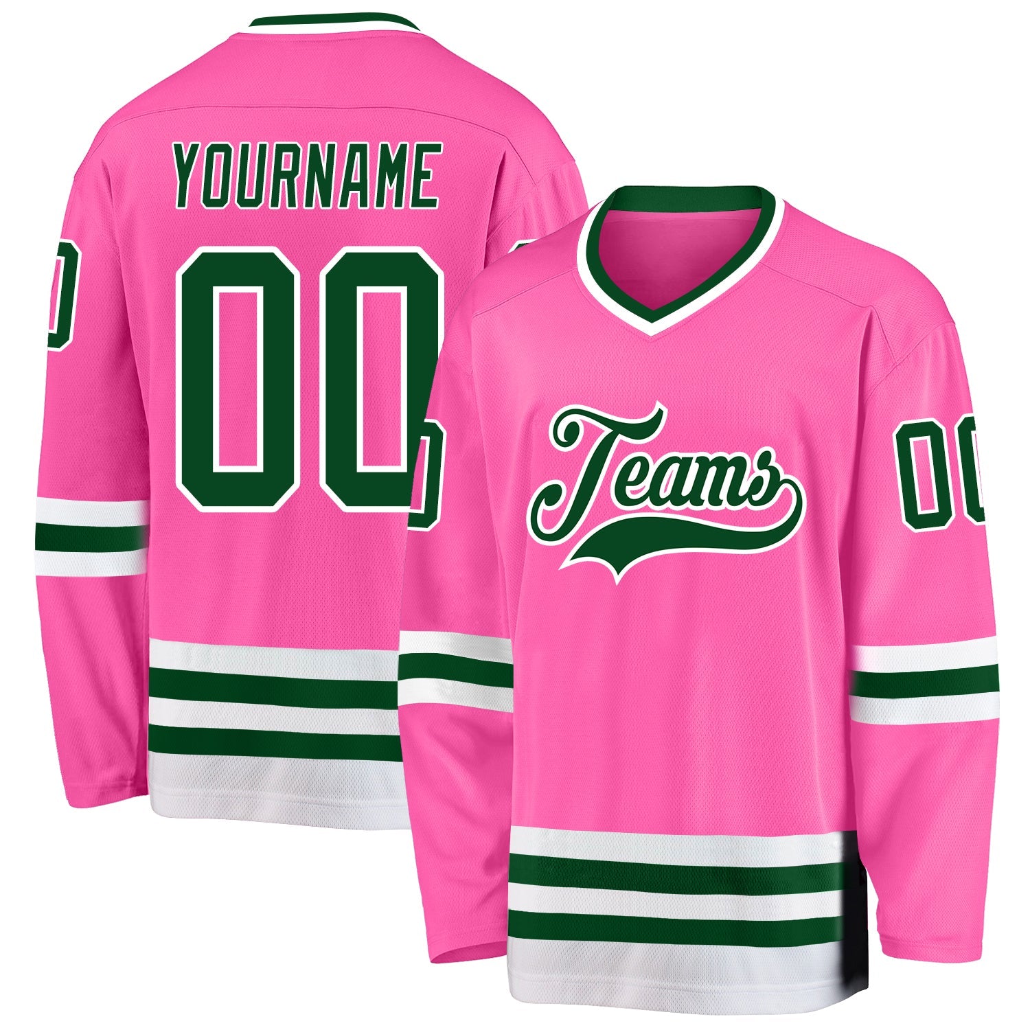 Custom Pink Green-White Hockey Jersey - Main View