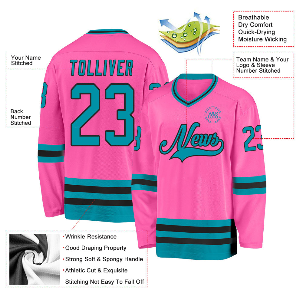 Custom Pink Teal-Black Hockey Jersey view 3
