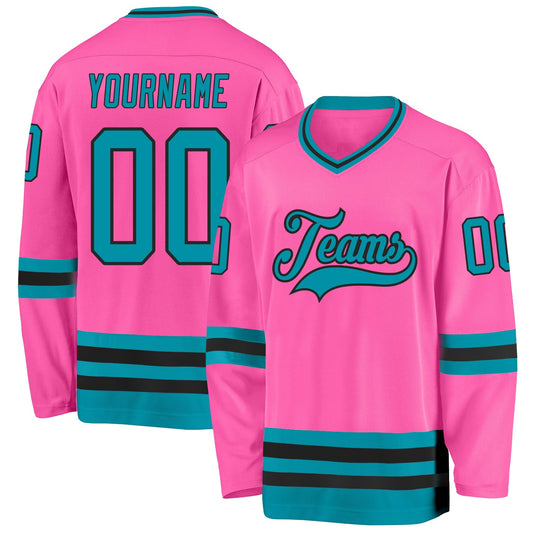 Custom Pink Teal-Black Hockey Jersey - Main View