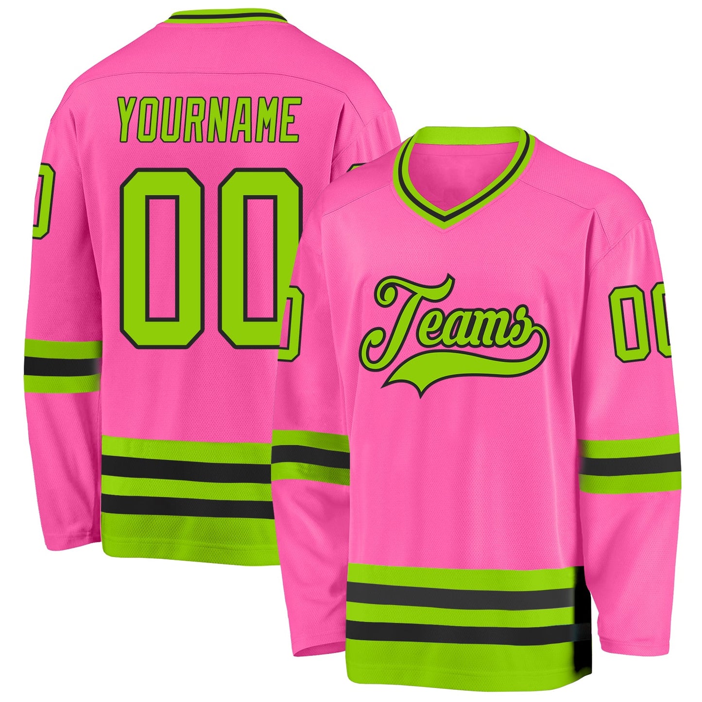 Custom Pink Neon Green-Black Hockey Jersey - Main View