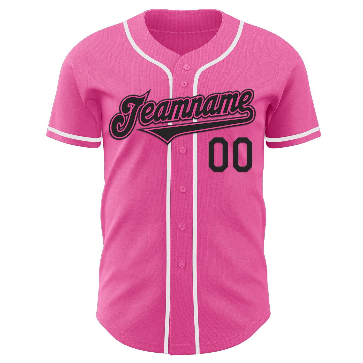 Custom Pink Black-White Authentic Baseball Jersey view 2